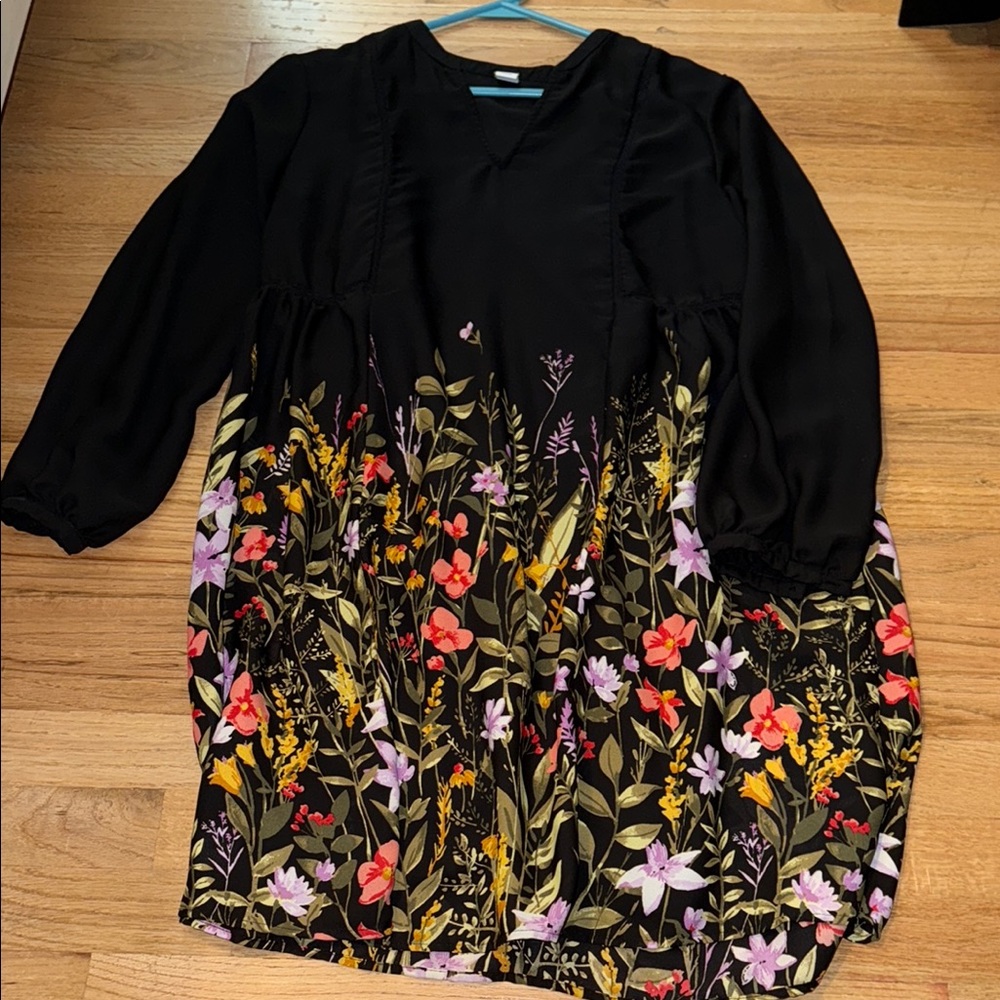 Floral Black Dress with Colorful Blooms